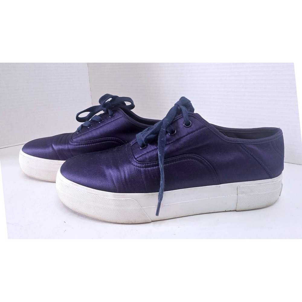 Vince Womens Navy Blue Satin Platform Sneakers Lace Up Low Top Shoes SZ 8.5